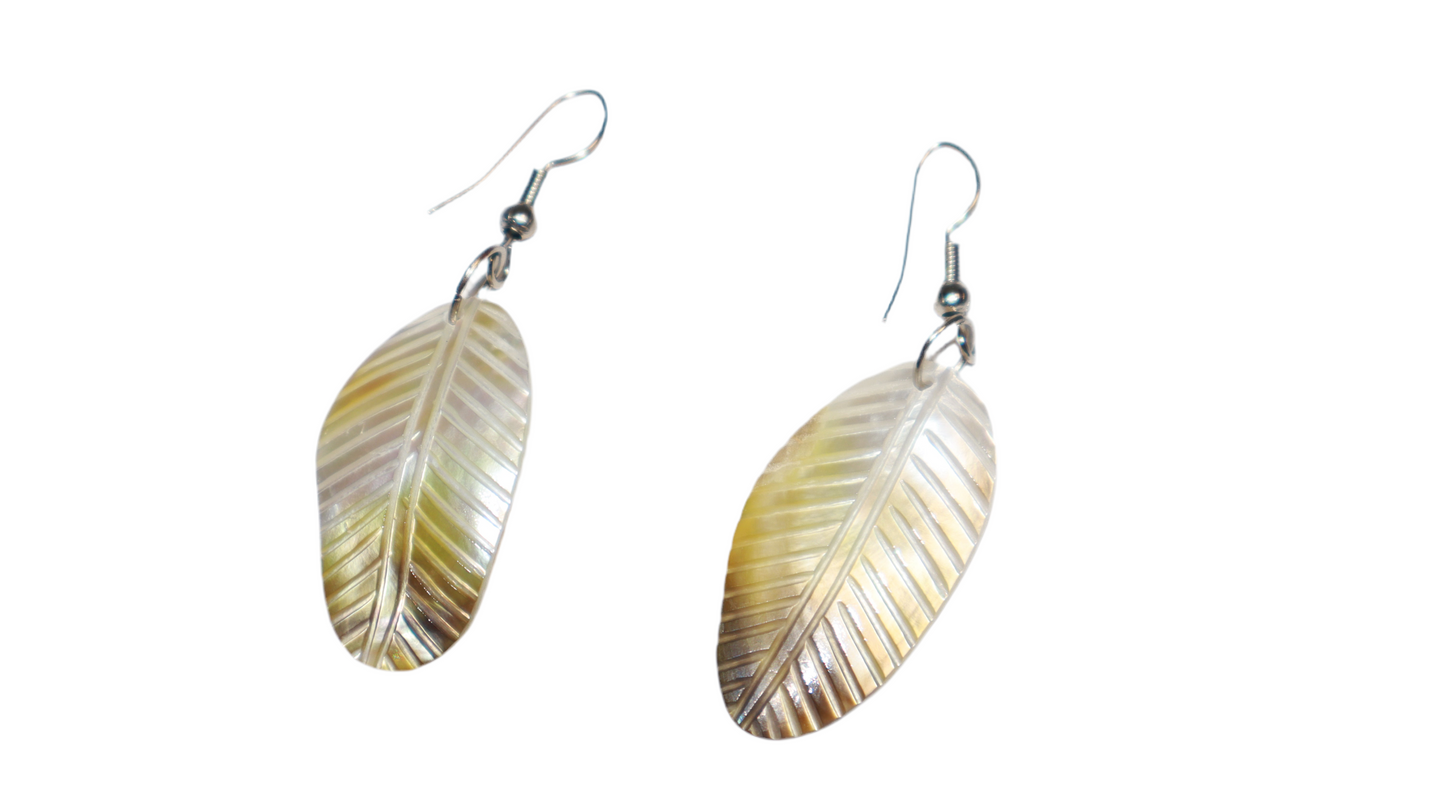 Luna Leaf Carved Shell Earrings
