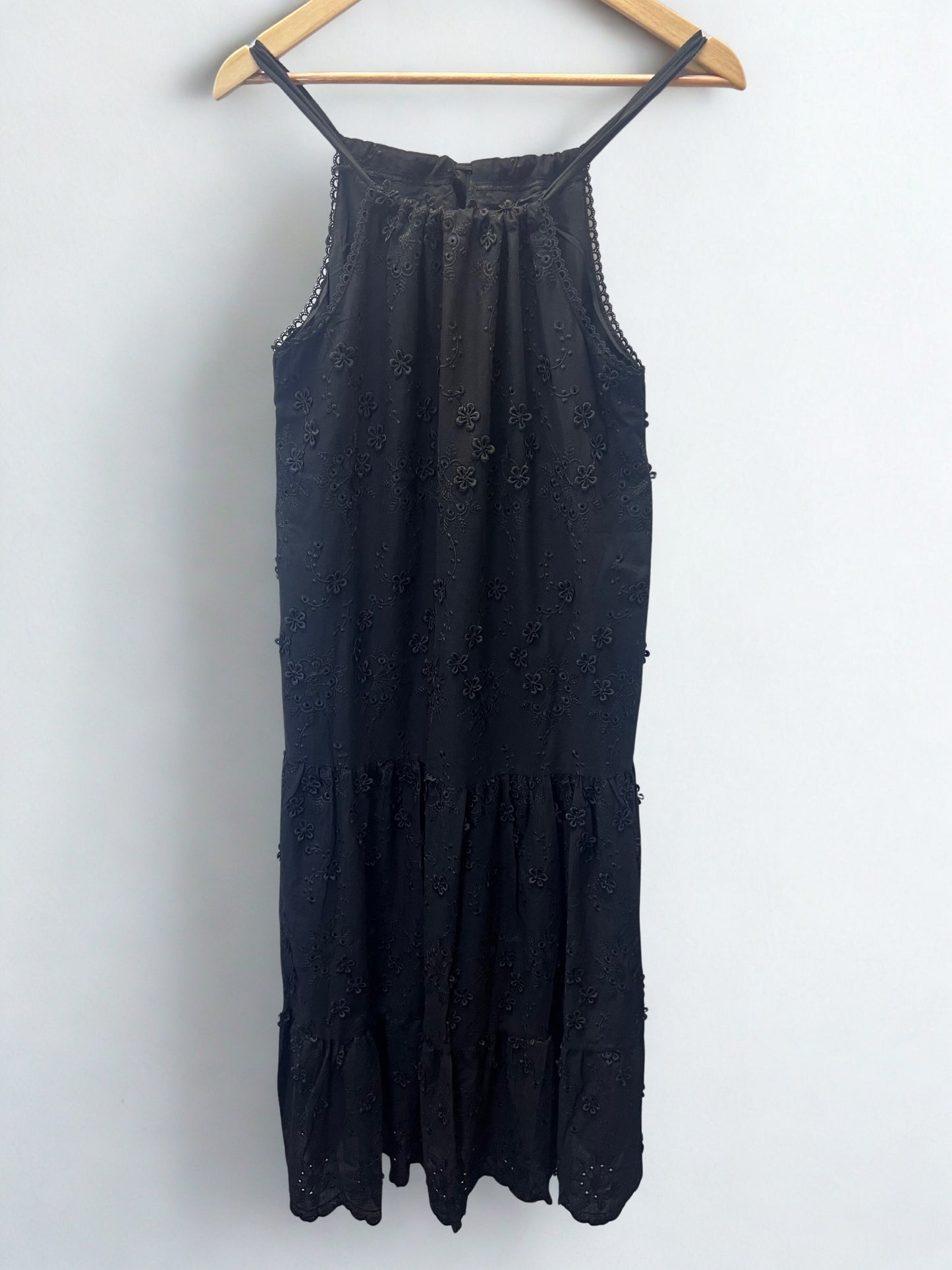 Black Cotton Embroidered Midi Dress