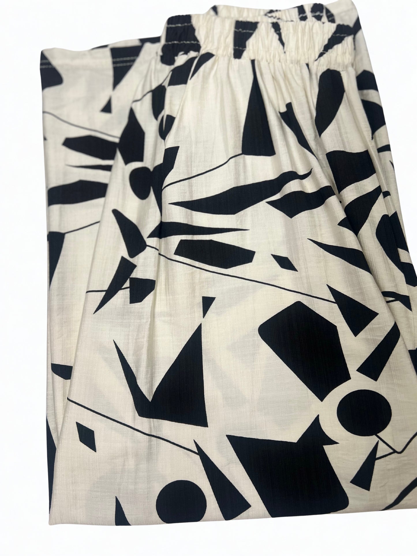 100% Cotton Abstract Art Wide-Leg Pants – Black & White