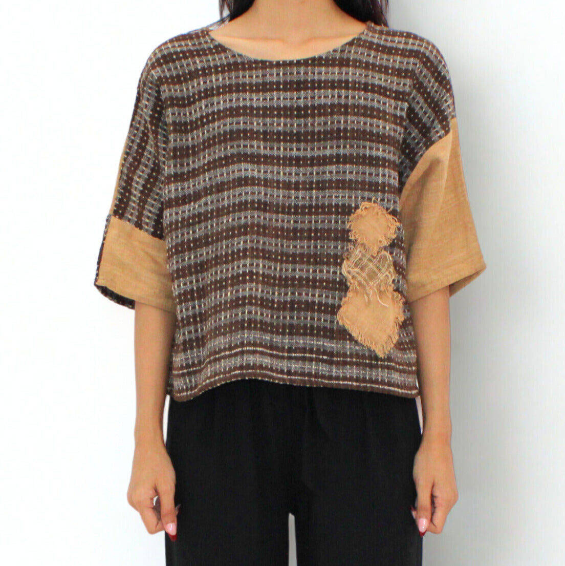 Handwoven Patchwork Cotton Top – Earth Tones