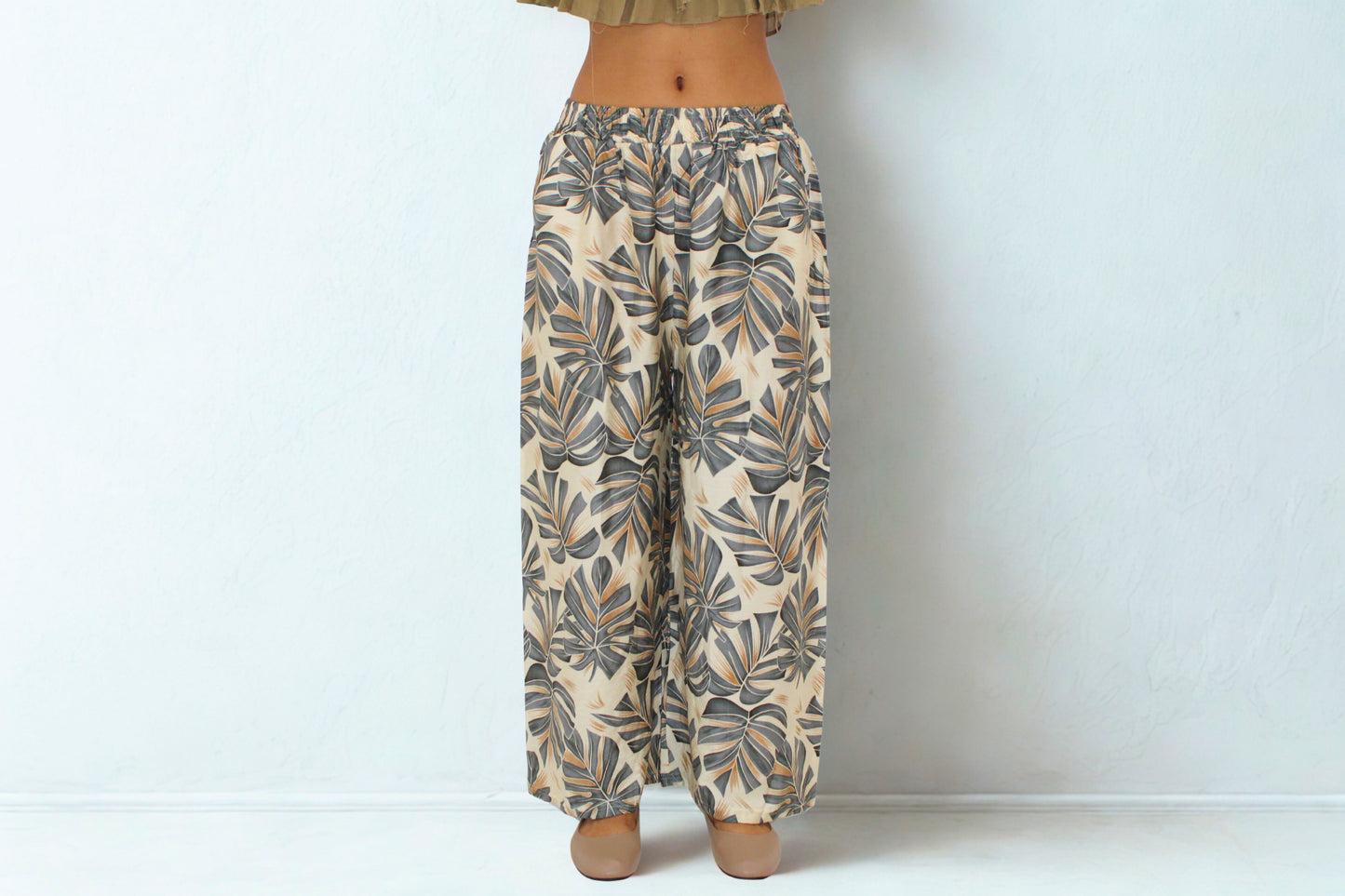 Tropical Leaf Print Cotton Pants – 100% Soft Cotton