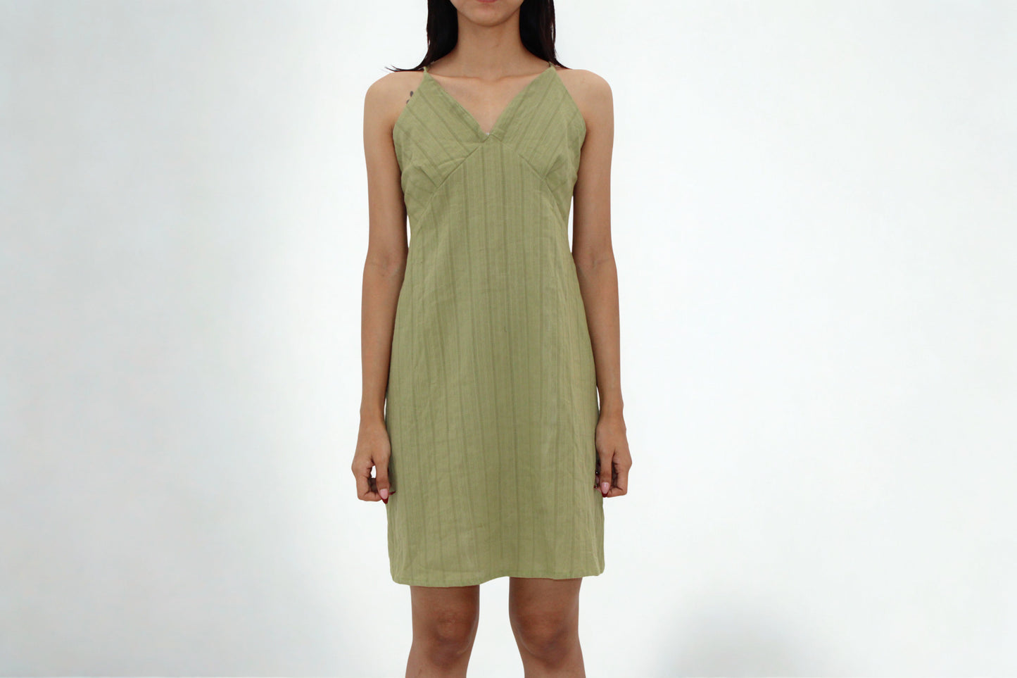 Lila – Olive Green Cotton Halter Dress