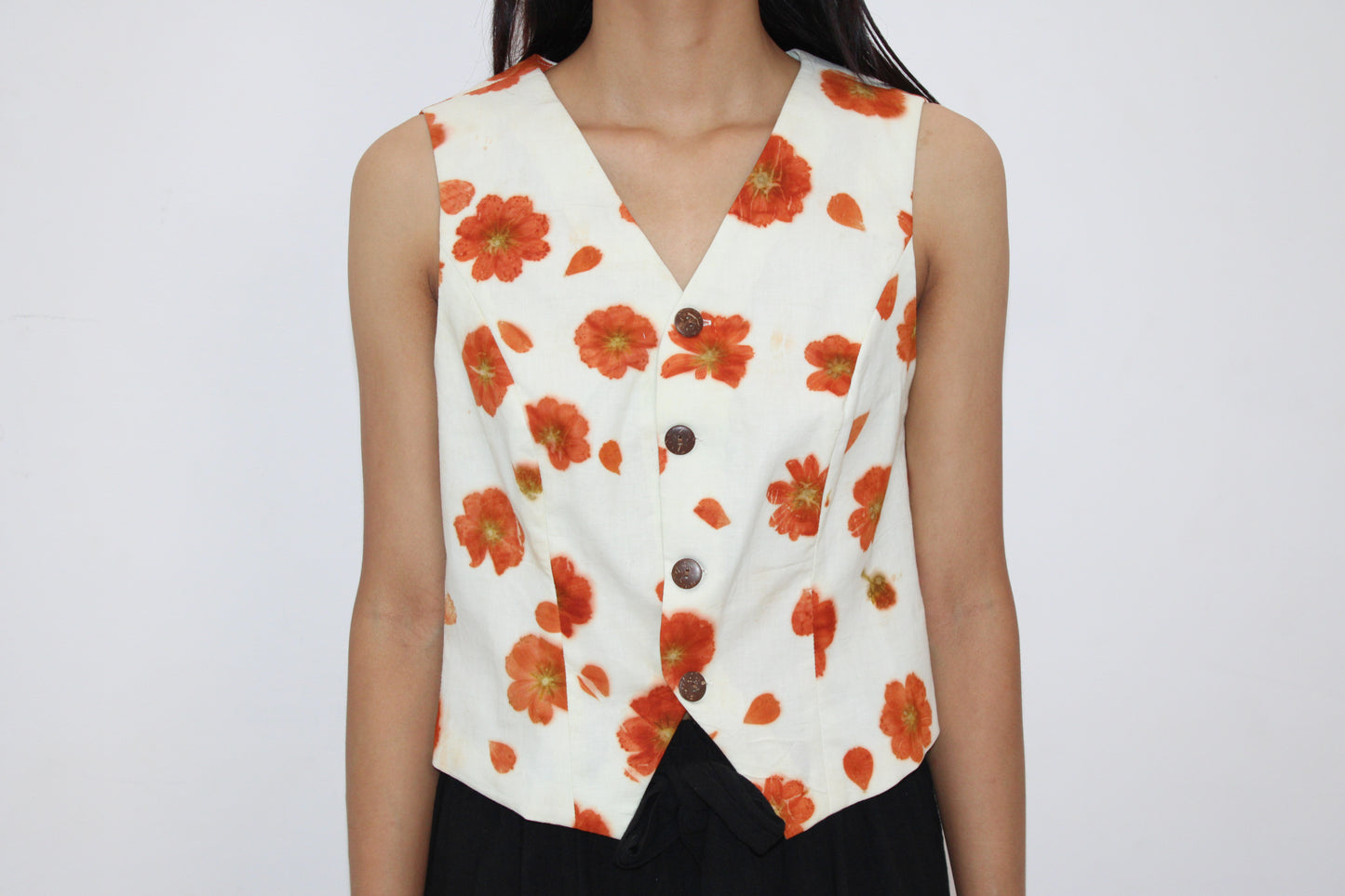 Eco Print Sleeveless Vest Top – Hand-Dyed with Natural Flowers