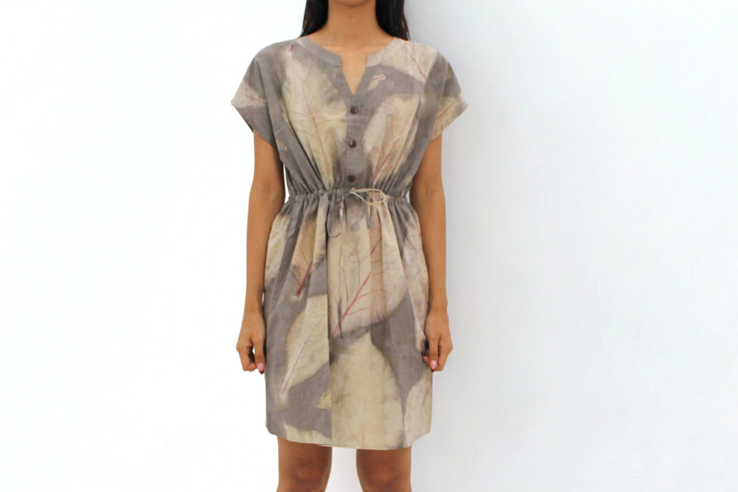 Eco Print Cinch-Waist Dress – Natural Leaf Dyed