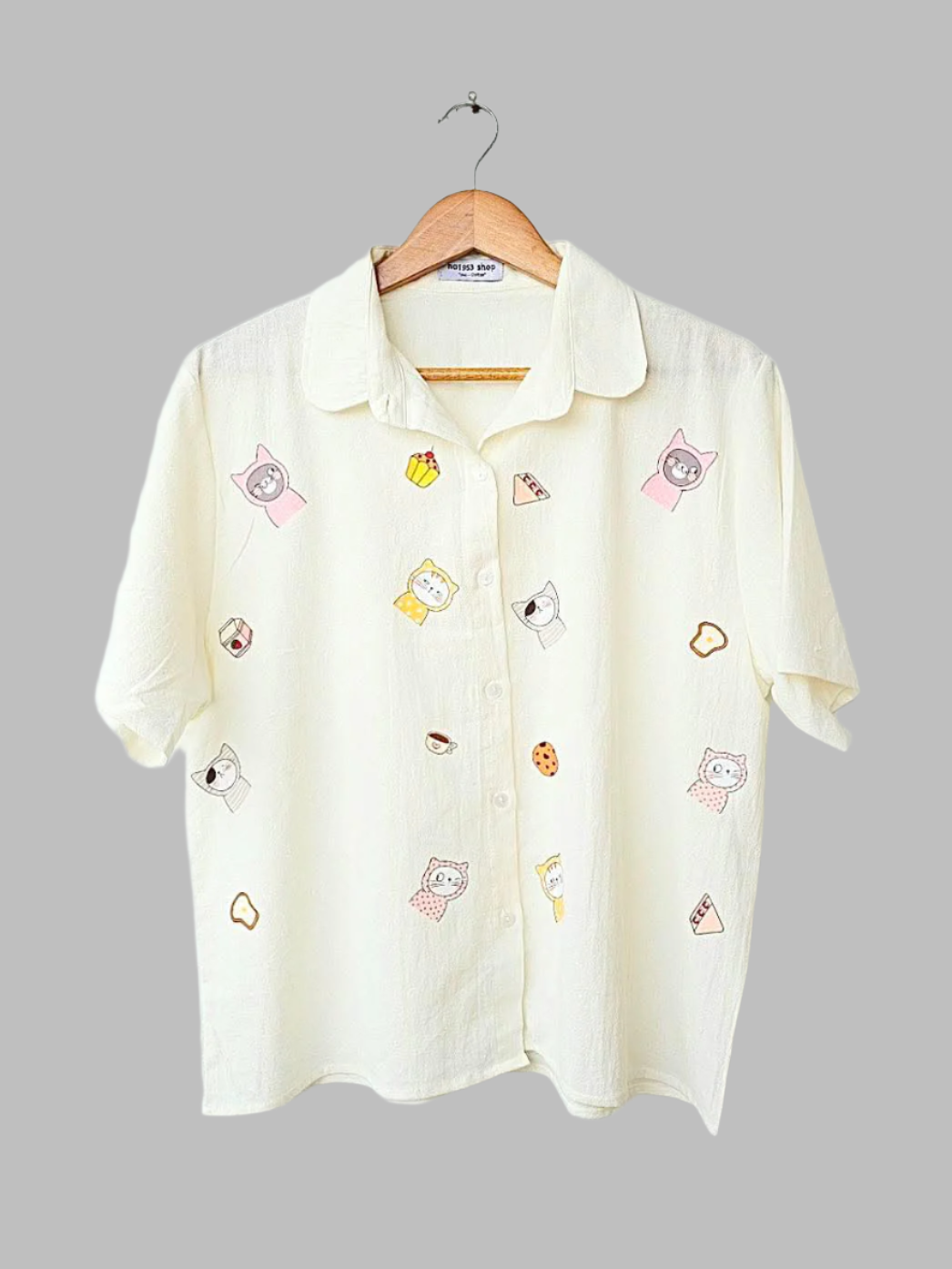 Playful Cat Parade Embroidered Shirt
