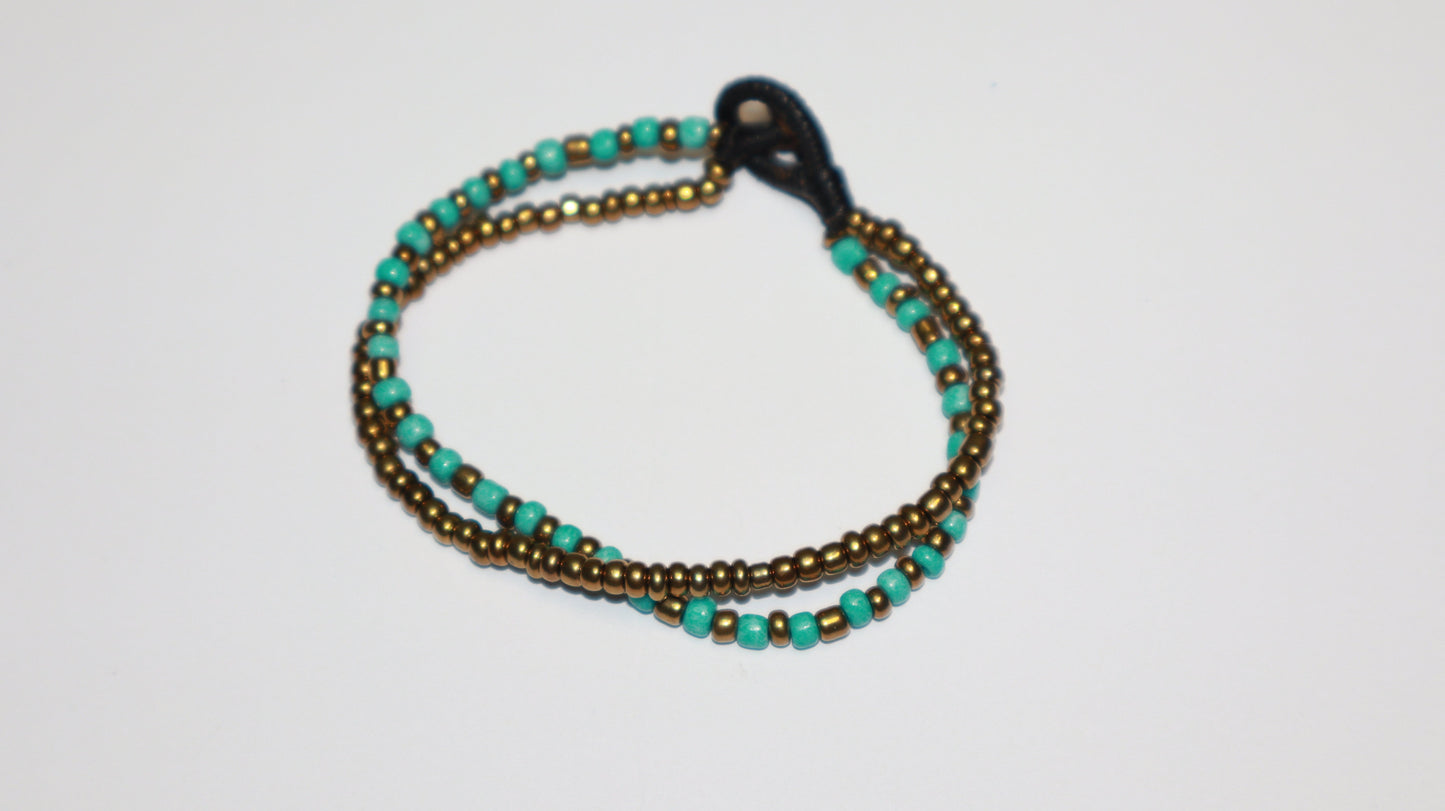 Bronze & Turquoise Beaded Wrap Bracelet