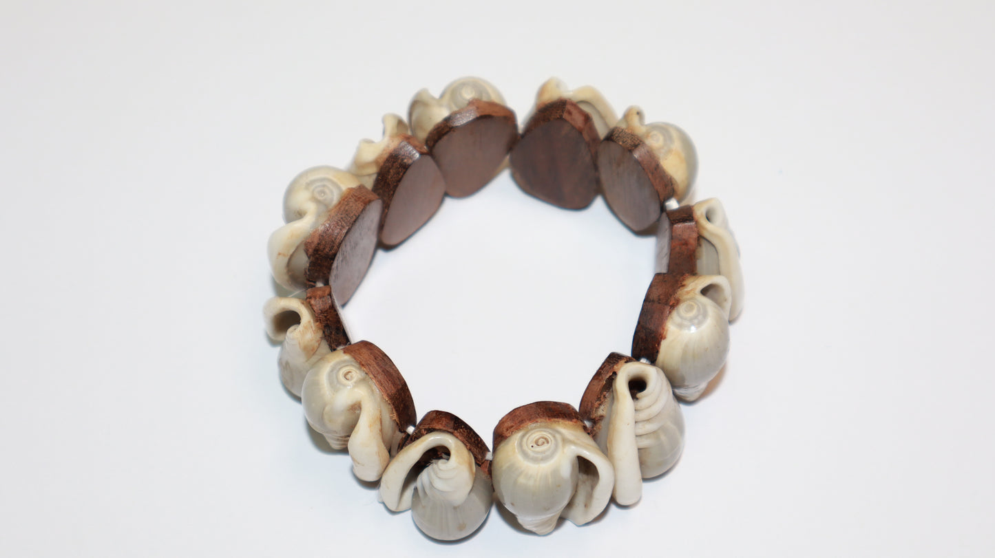 Coastal Spirit Shell & Wood Cuff Bracelet