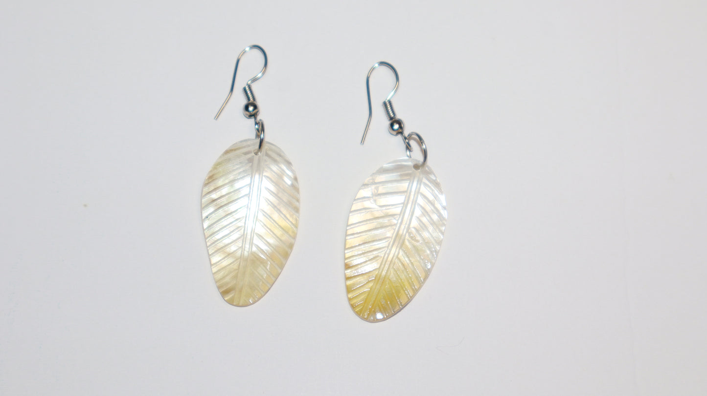 Luna Leaf Carved Shell Earrings