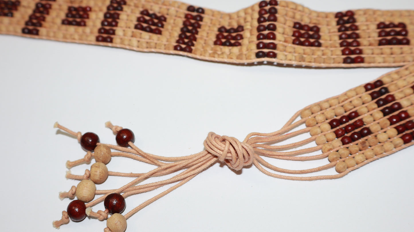 Natural Wood Beaded Waist Belt