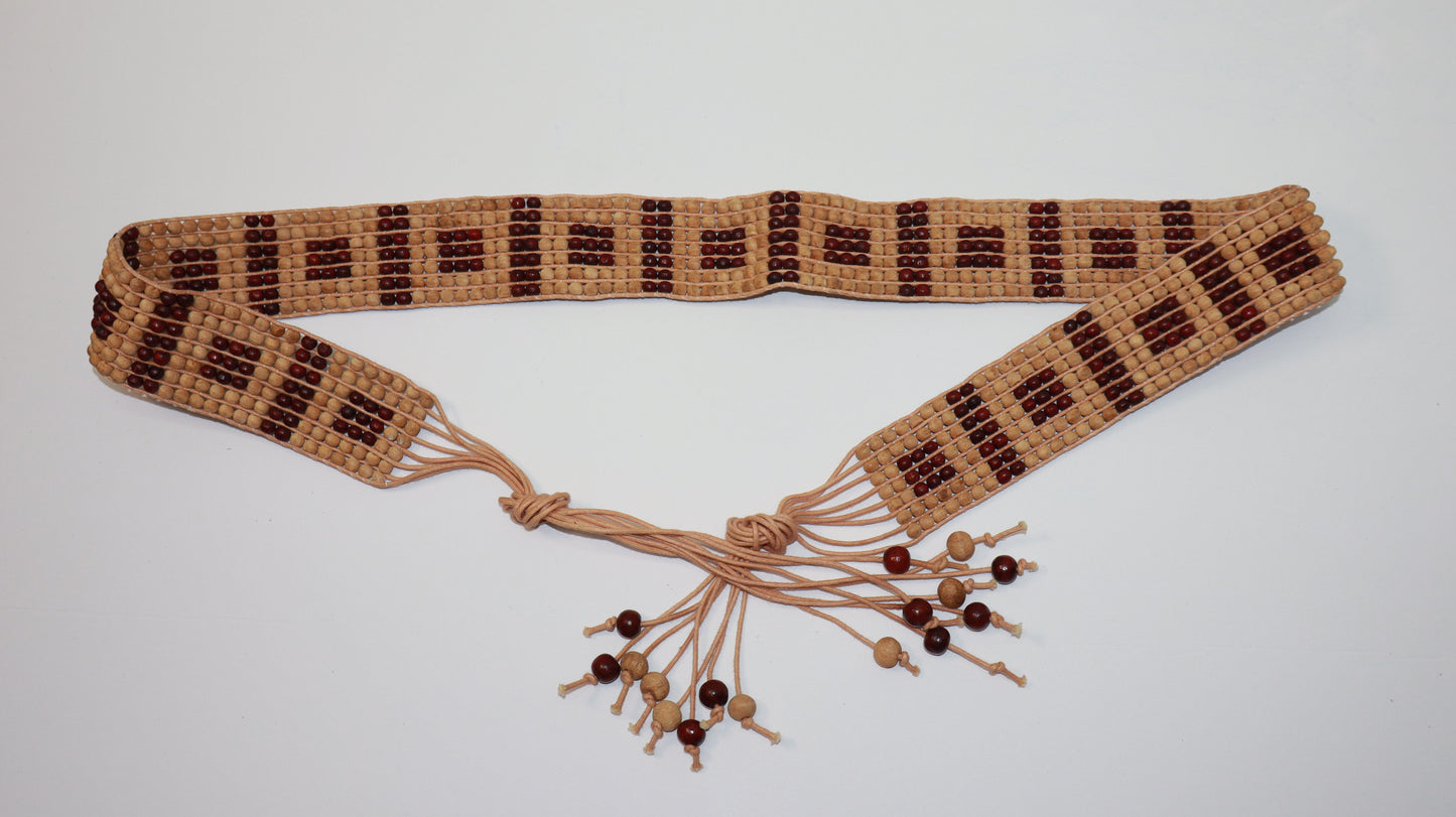 Natural Wood Beaded Waist Belt