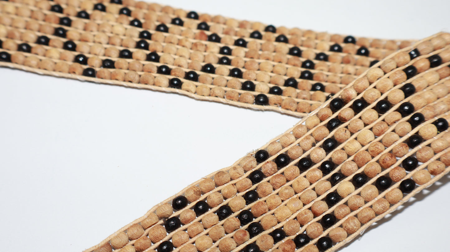 Handmade Tribal Wood Bead Belt – Black Diamond Pattern