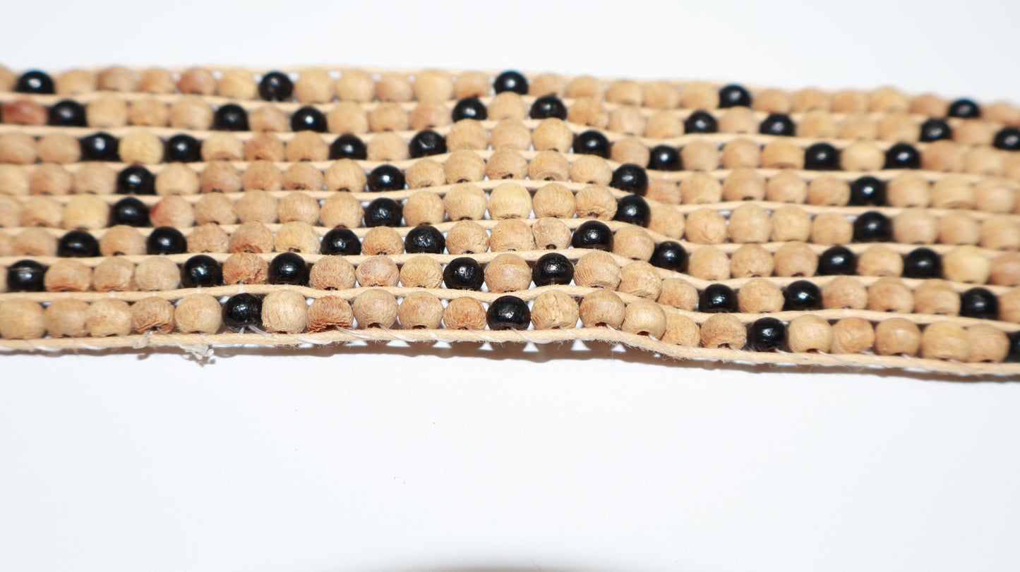 Handmade Tribal Wood Bead Belt – Black Diamond Pattern