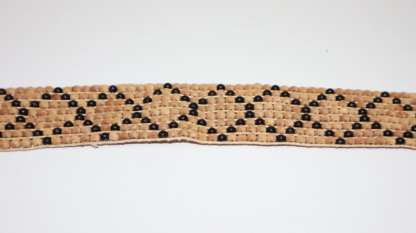Handmade Tribal Wood Bead Belt – Black Diamond Pattern