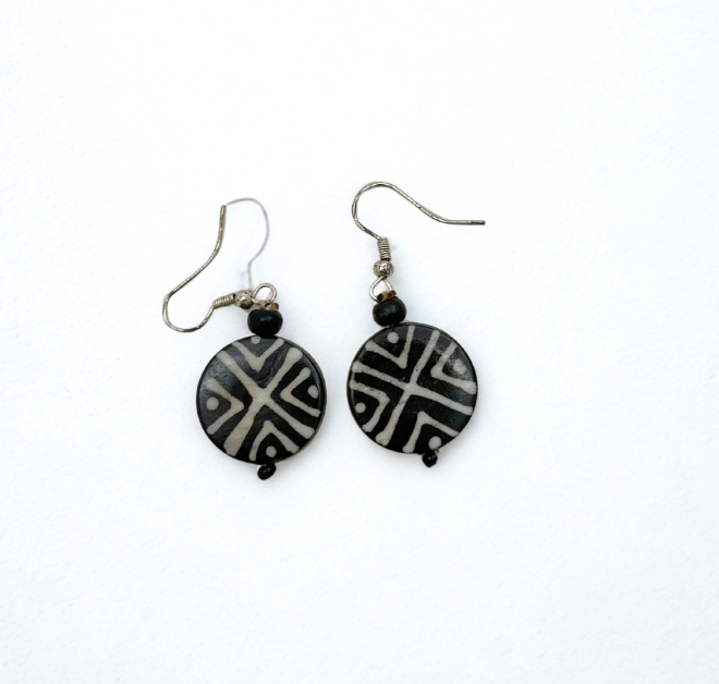 Handmade Tribal Circle Bone Earrings – Cross Path Design