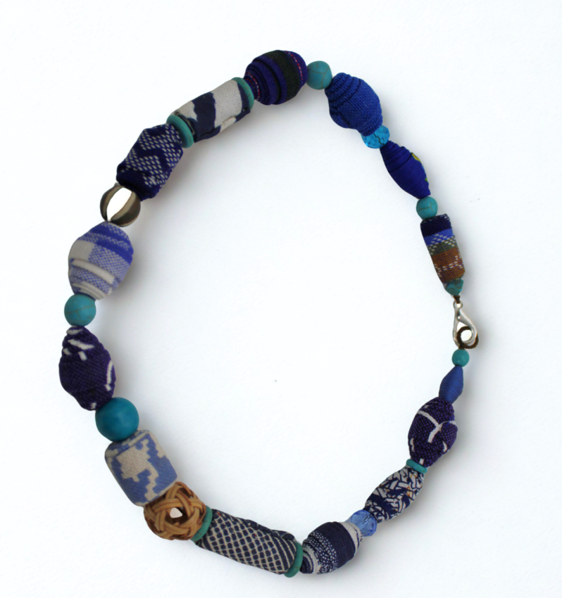 Indigo Dreams Fabric Bead Necklace – Handmade & One-of-a-Kind