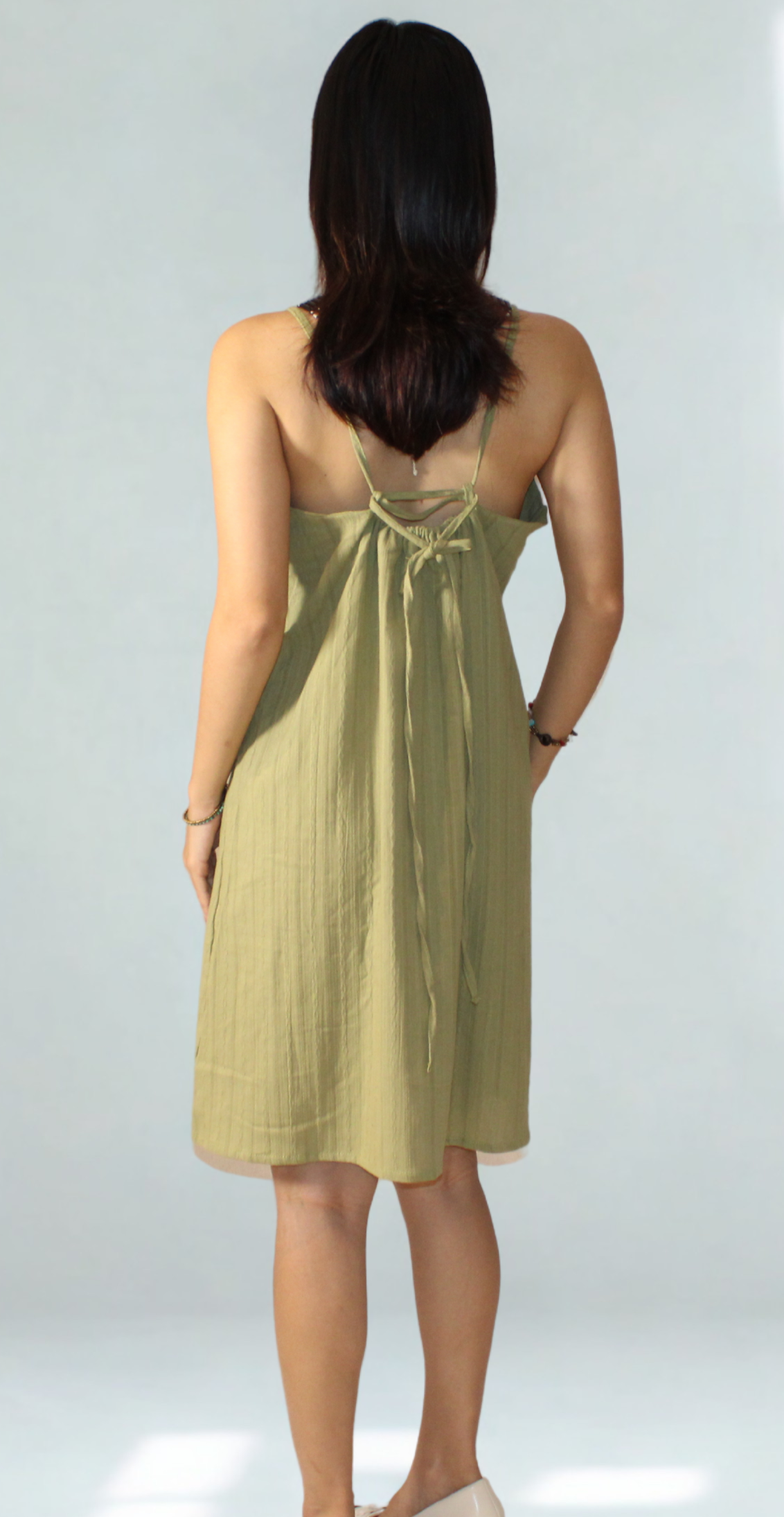 Lila – Olive Green Cotton Halter Dress