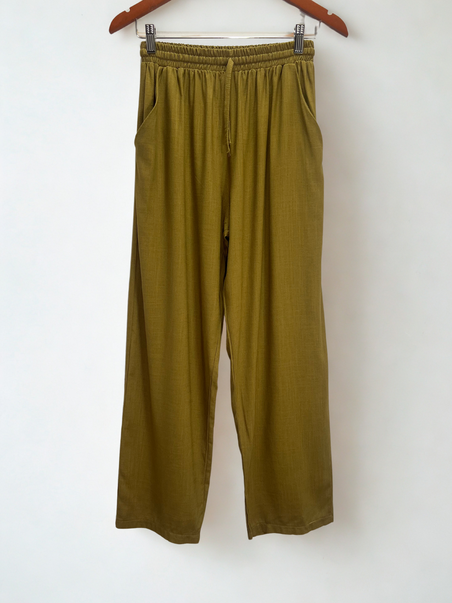 Olive Breeze 100% linen Relaxed Pants