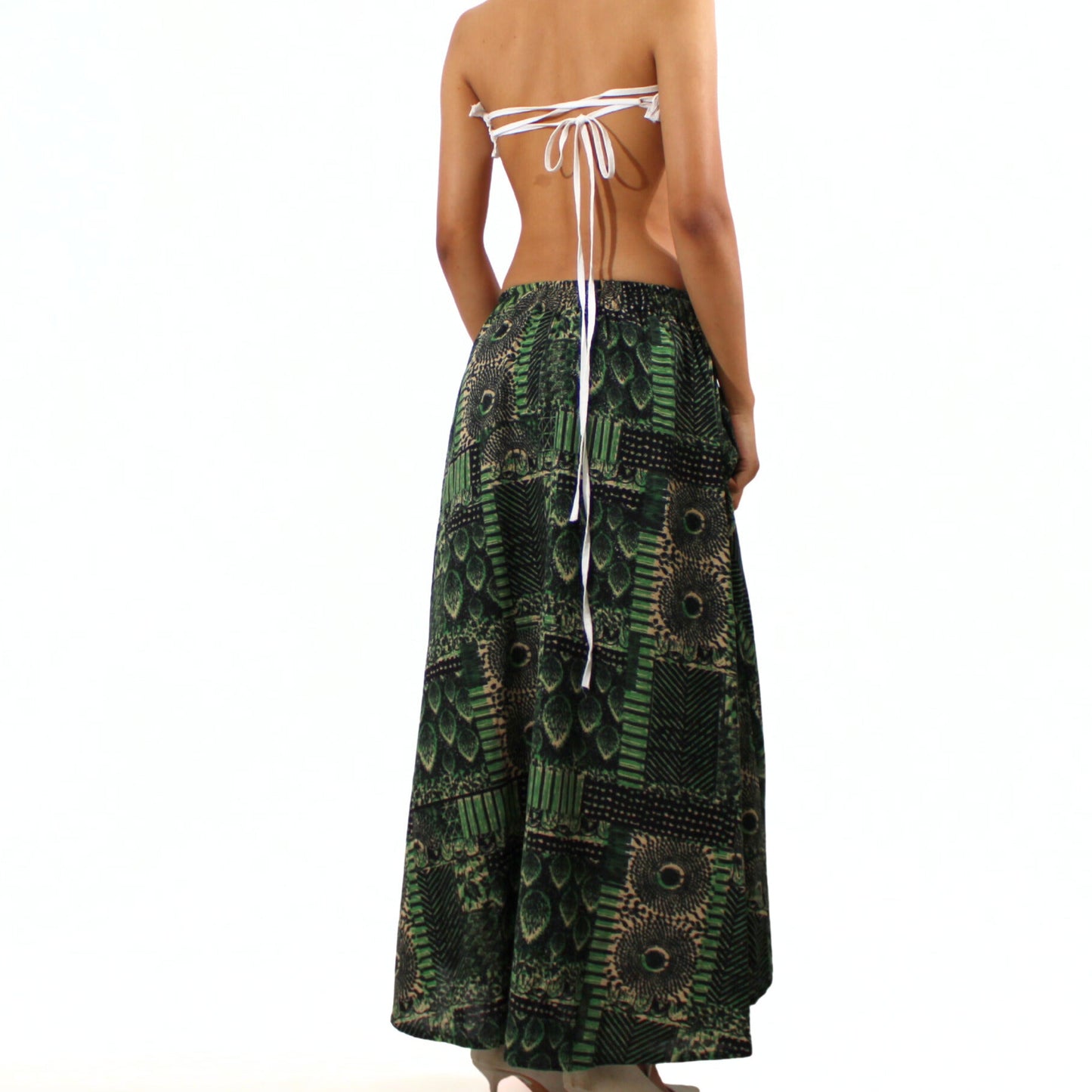 Peacock Patchwork Maxi Skirt – Green