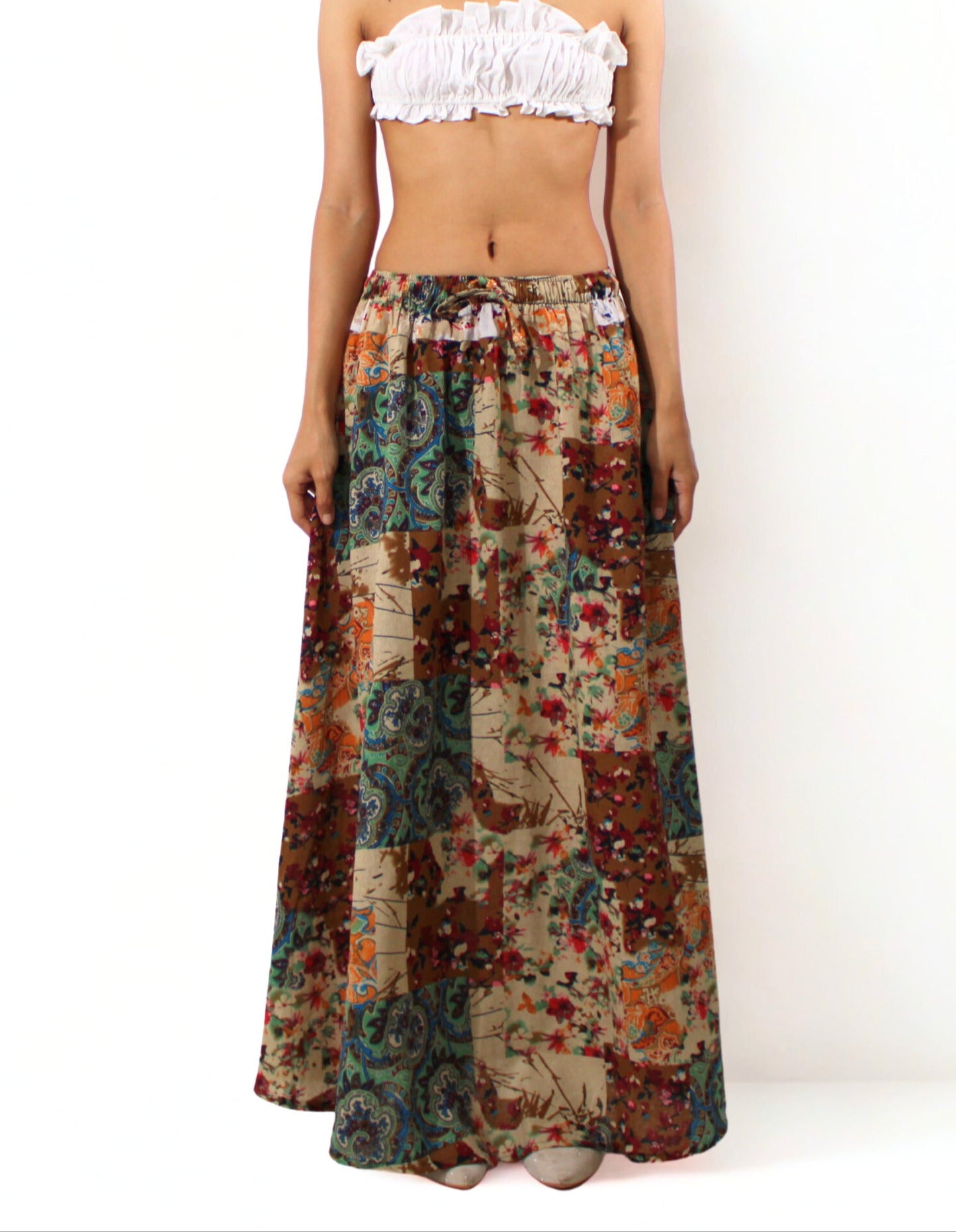 Cotton Maxi Skirt – Patchwork Floral