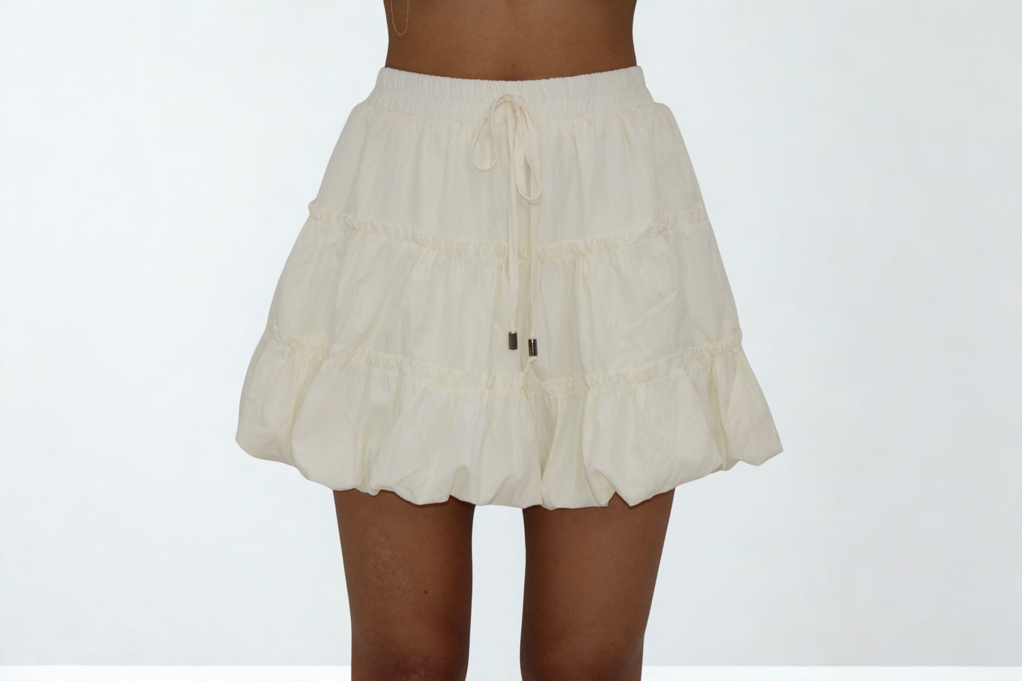 Cream Ruffle Puff Mini Skirt