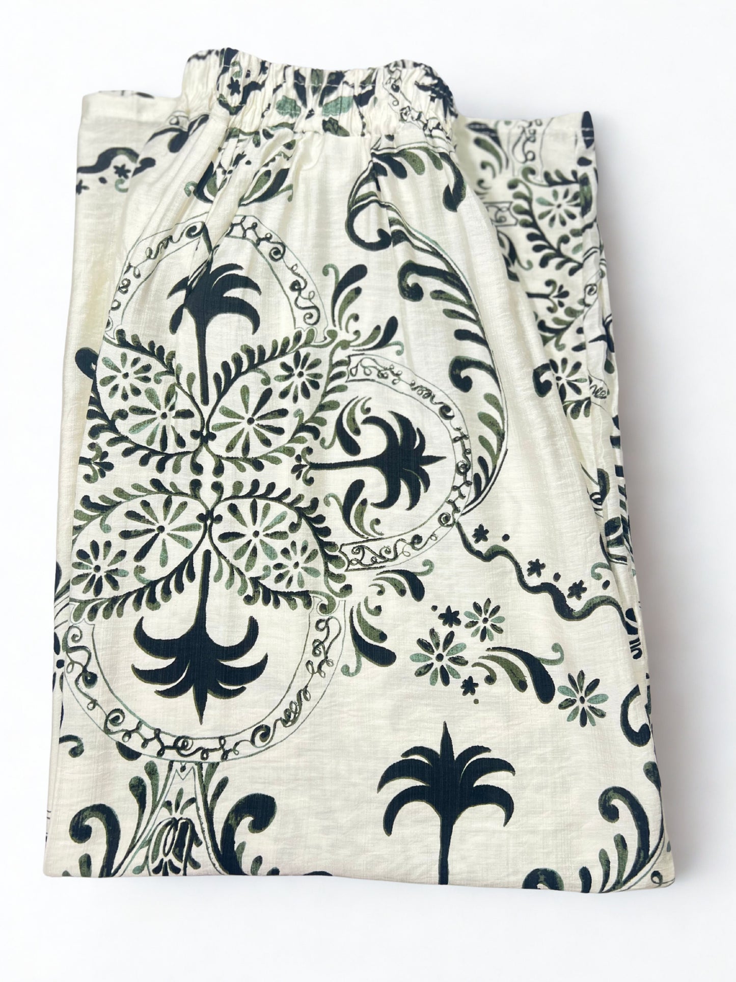 100% Cotton Wide-Leg Pants – Vintage Palm Print