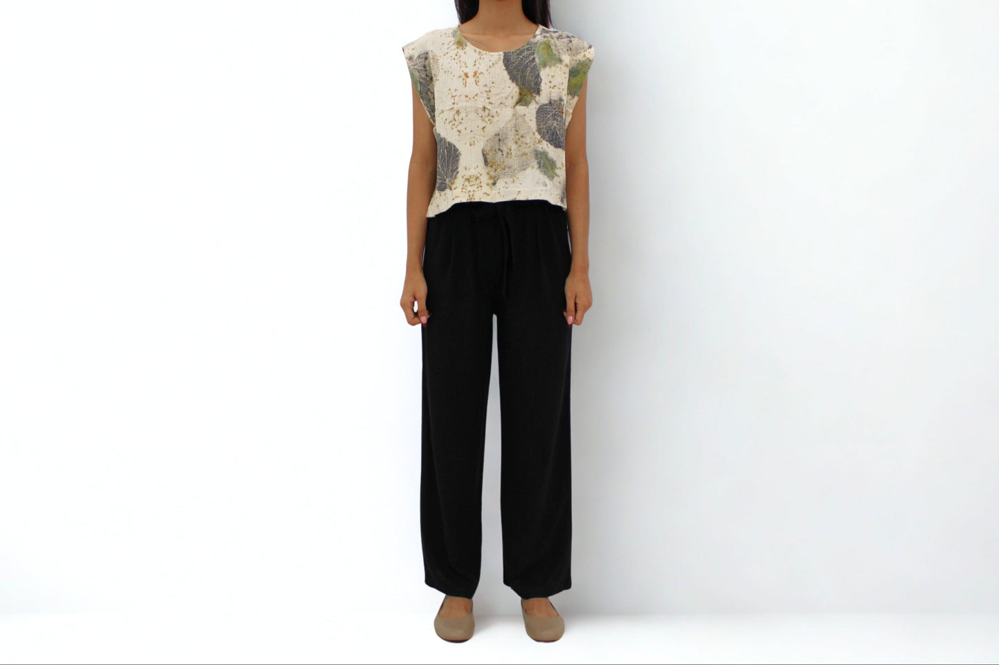 Eco Print Sleeveless Crop Top β 100% Natural Cotton