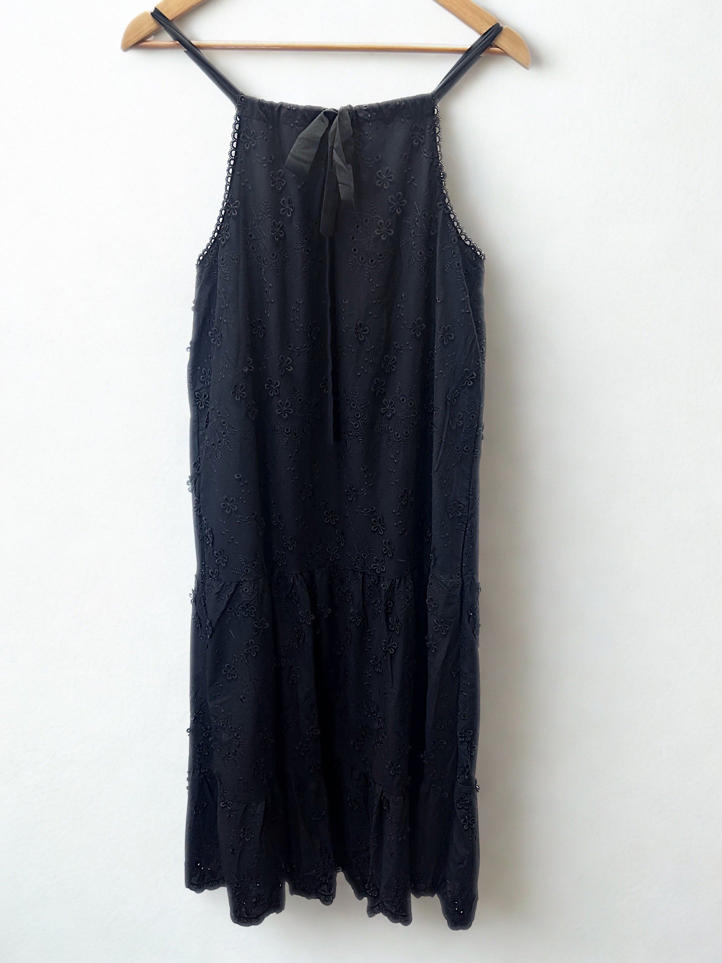 Black Cotton Embroidered Midi Dress