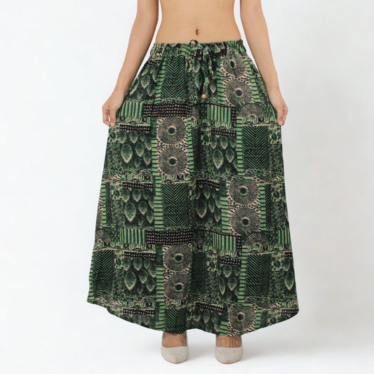 Peacock Patchwork Maxi Skirt – Green