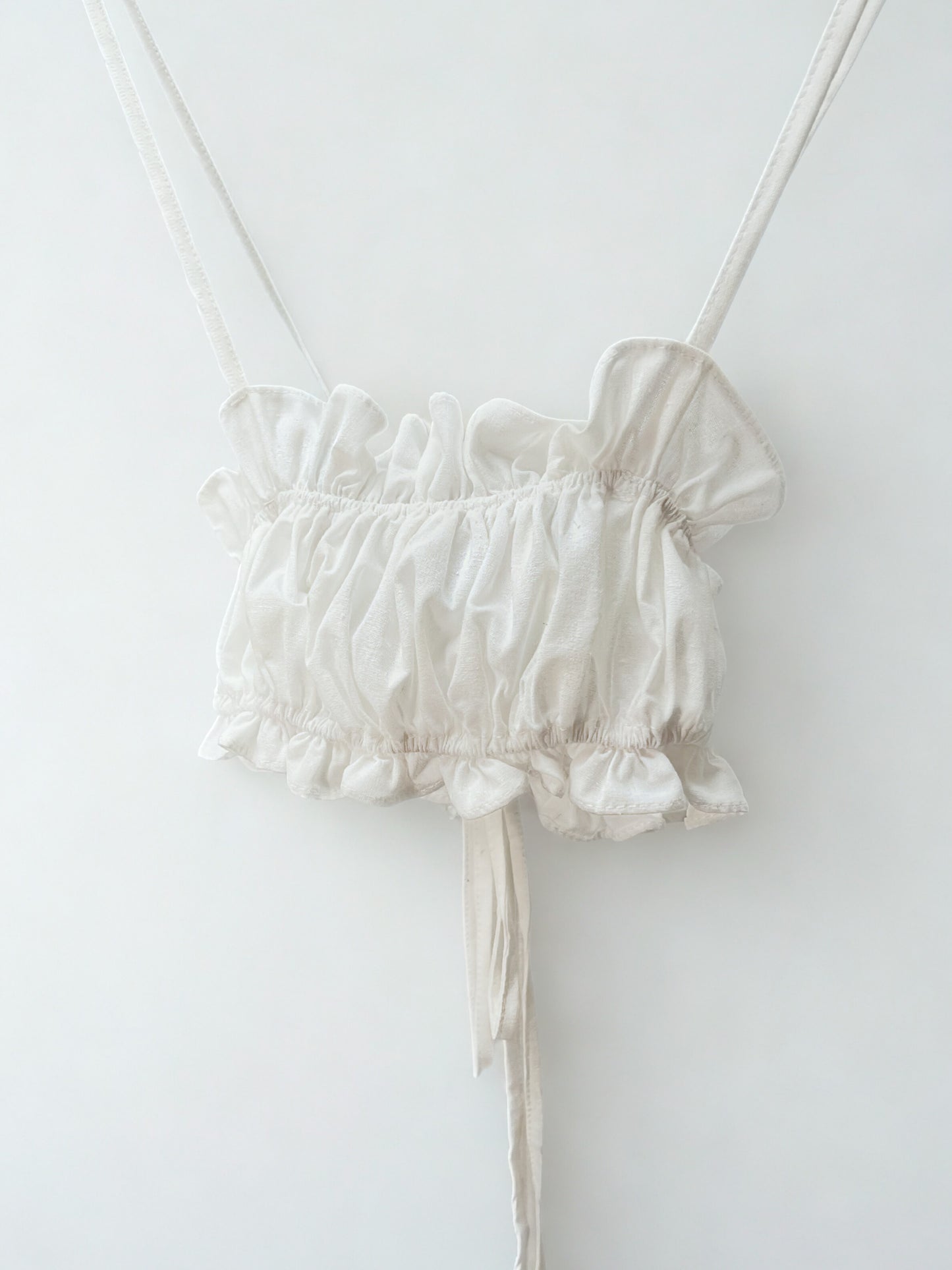 Amari Ruffle Bralette Top – Adjustable Tie-Back (White)