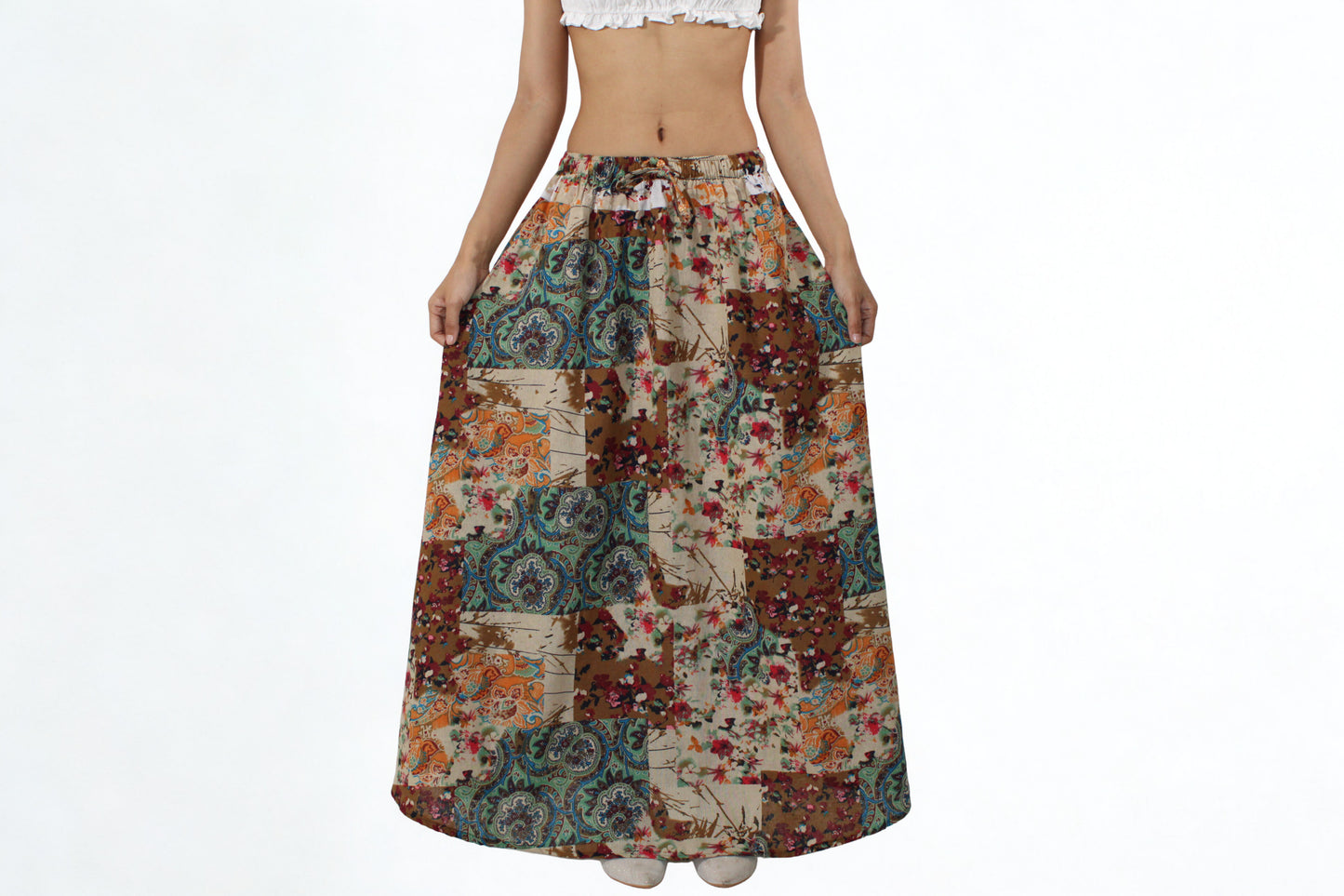 Cotton Maxi Skirt – Patchwork Floral
