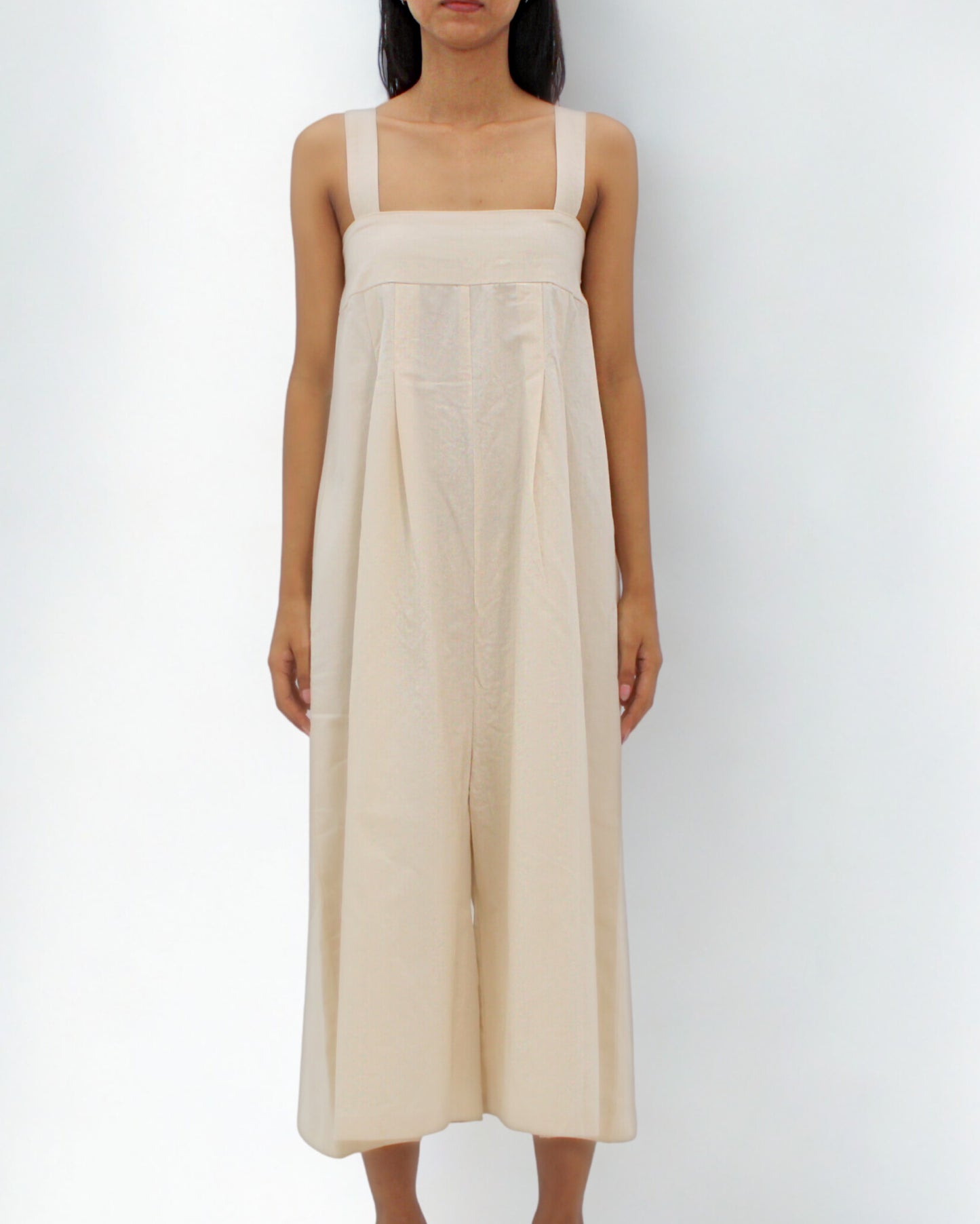 Ivory Cotton Crinkle Jumpsuit Dress