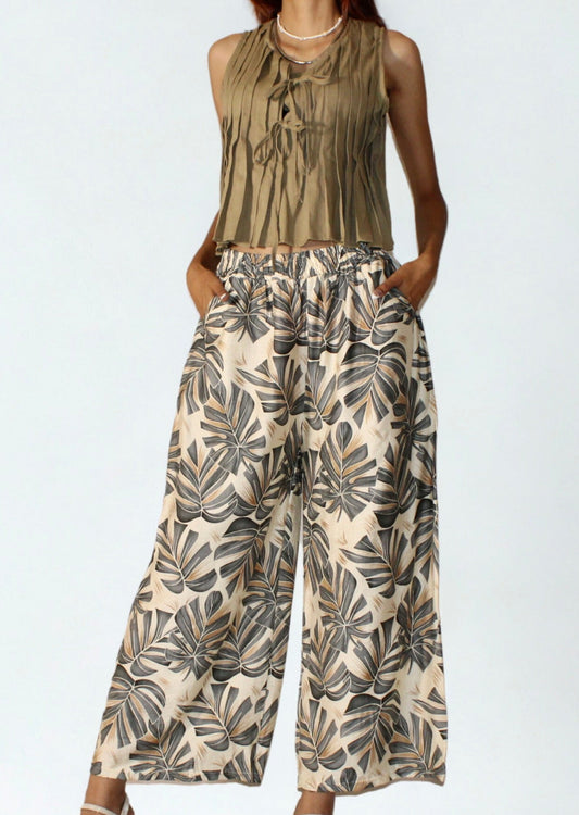 Tropical Leaf Print Cotton Pants – 100% Soft Cotton