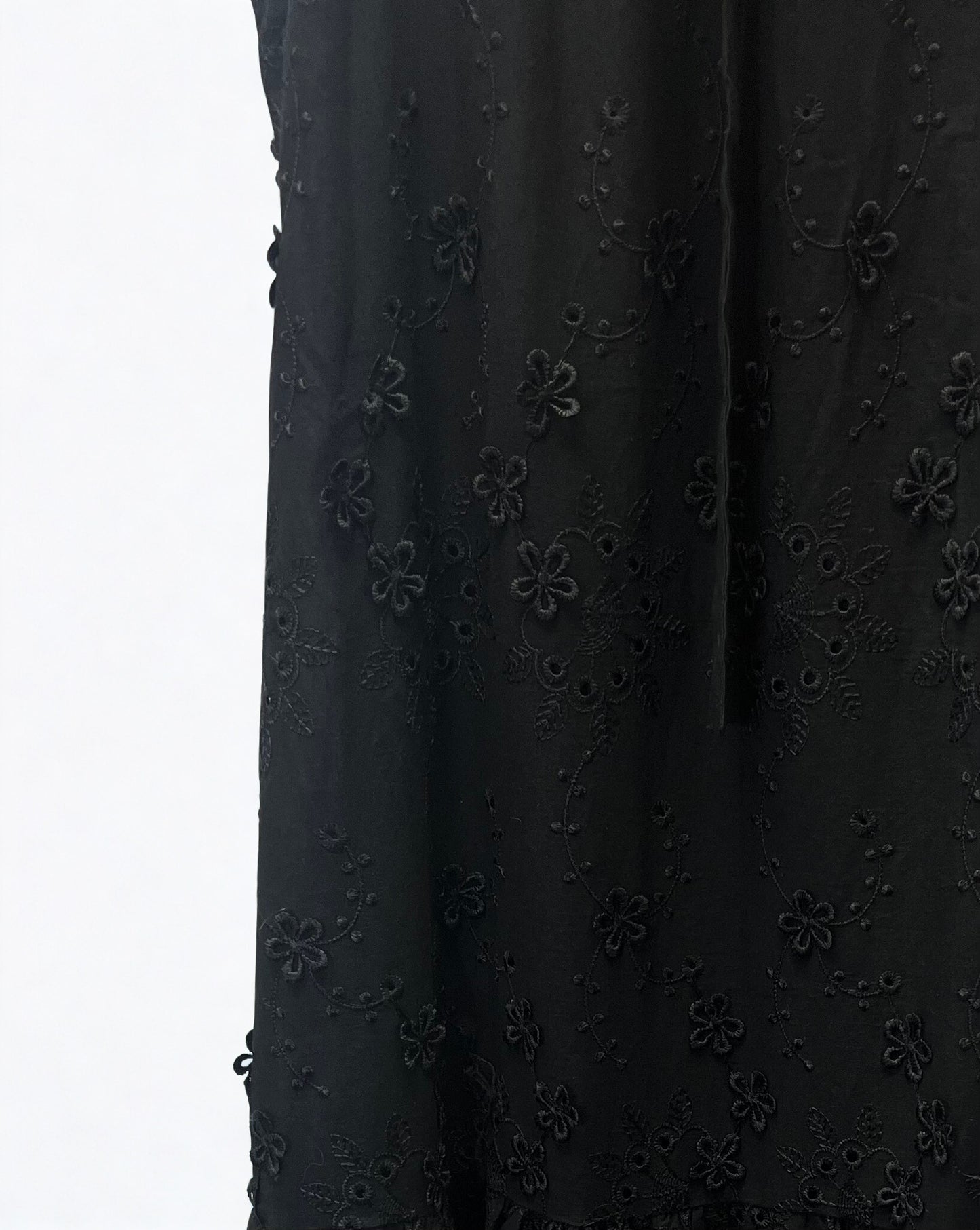 Black Cotton Embroidered Midi Dress