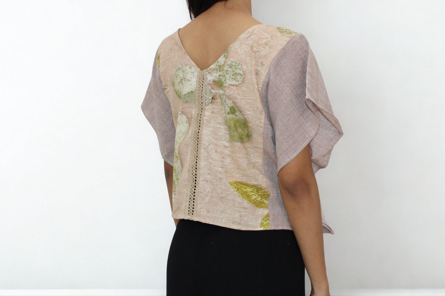 Handmade Eco Print Flutter Sleeve Top – Natural Botanicals