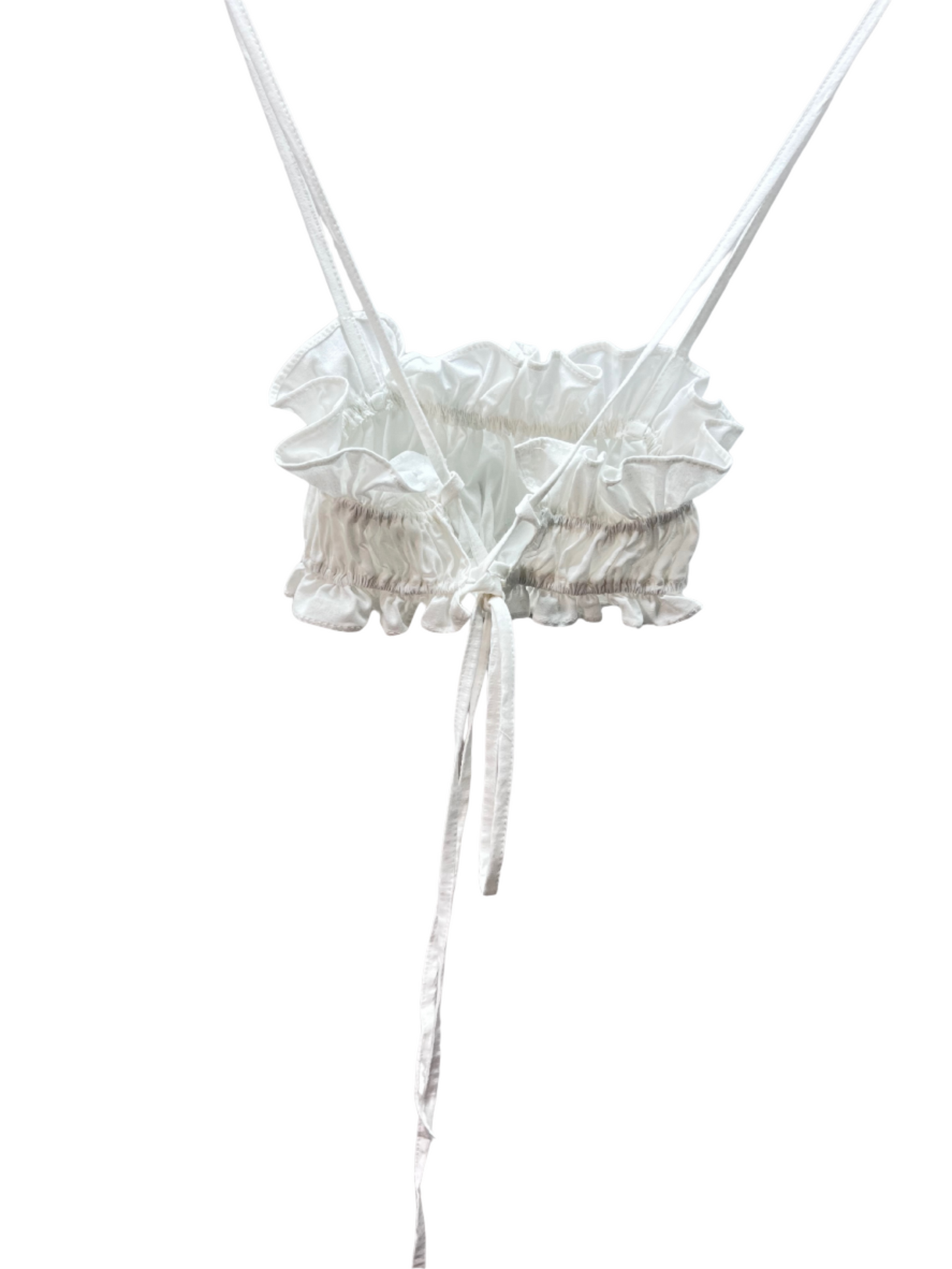 Amari Ruffle Bralette Top – Adjustable Tie-Back (White)