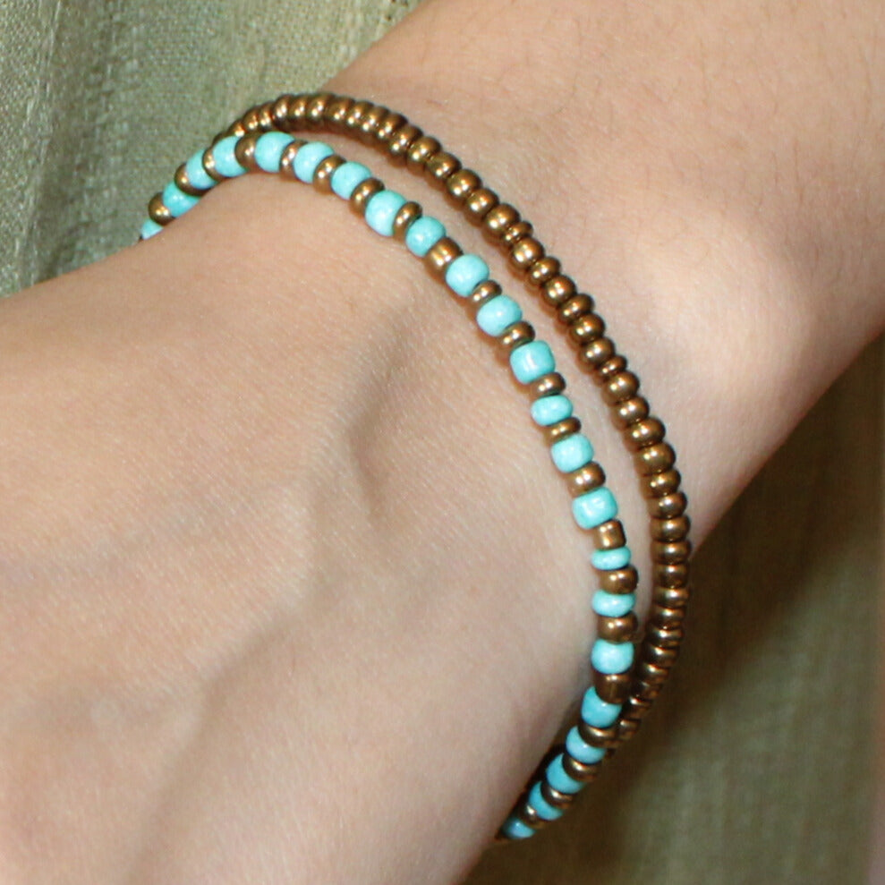 Bronze & Turquoise Beaded Wrap Bracelet