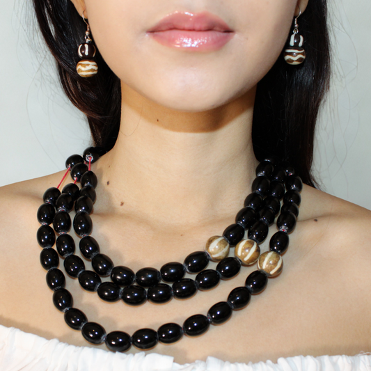Dzi-Inspired Brown Bead Earrings