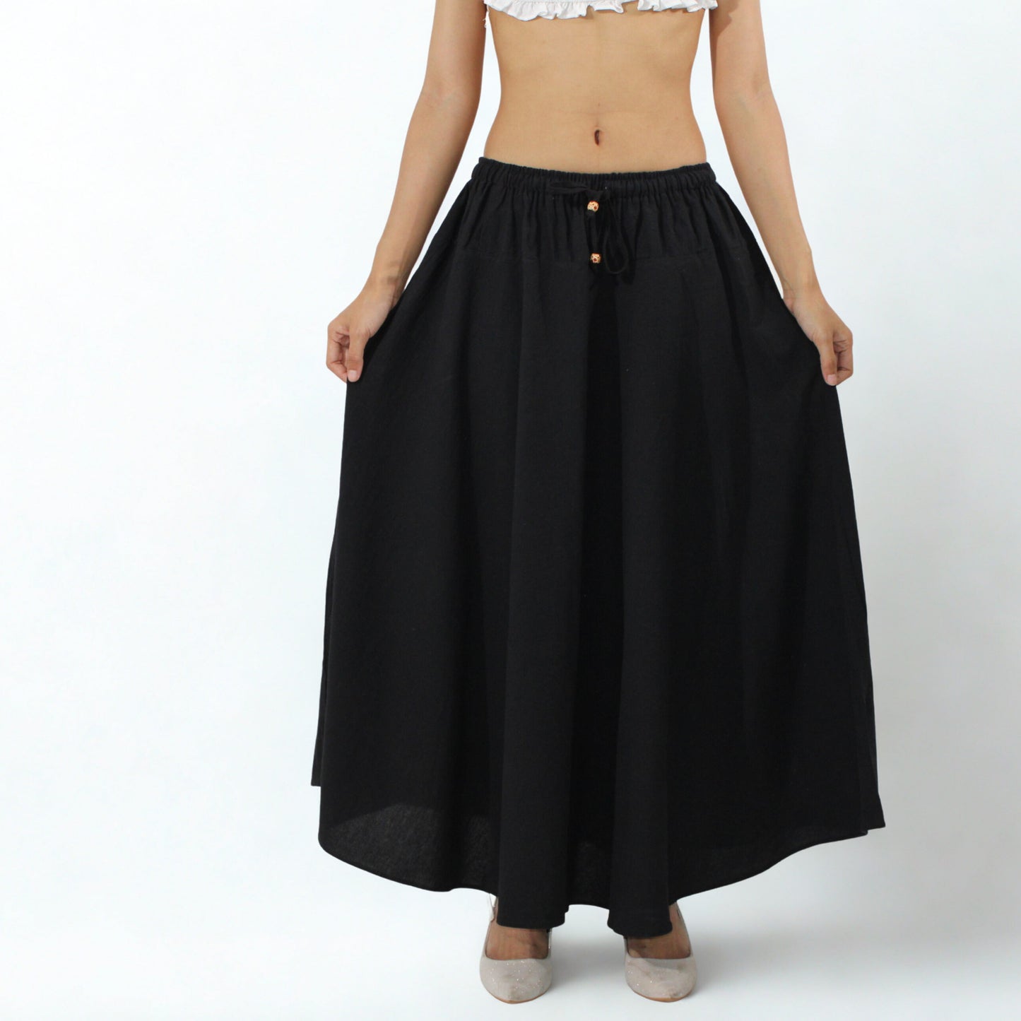 Classic Black Chiang Mai Cotton Maxi Skirt