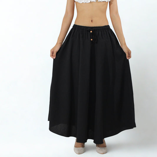 Classic Black Chiang Mai Cotton Maxi Skirt