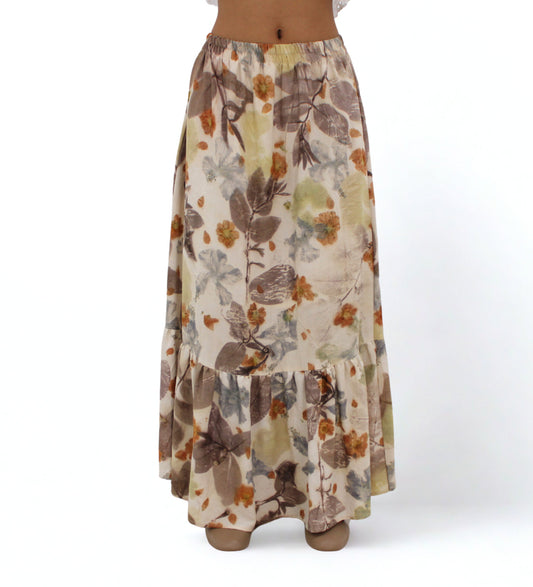 Botanical Bloom Maxi Skirt – Eco-Printed Cotton