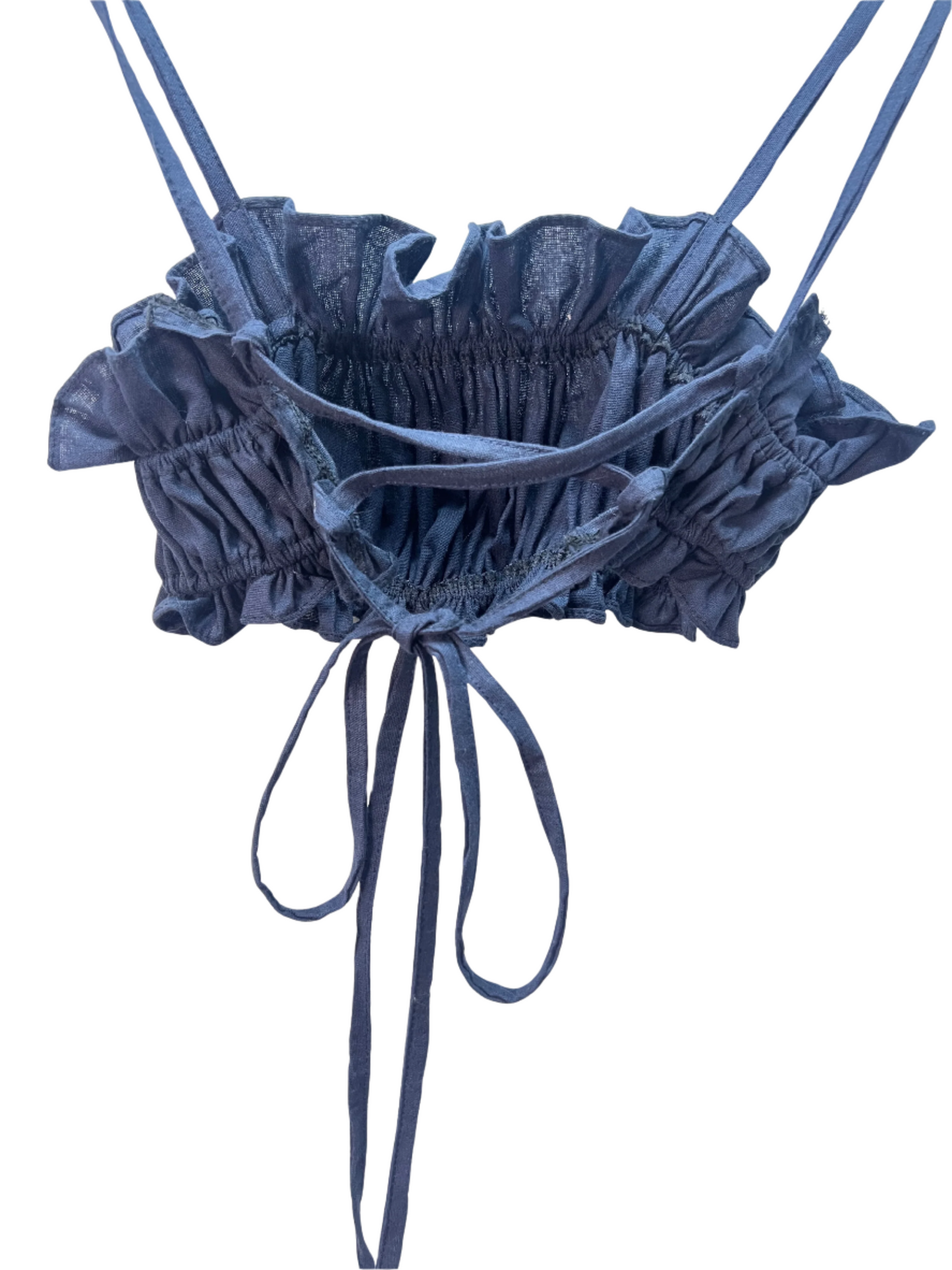 Amari Ruffle Bralette Top – Adjustable Tie-Back -Navy