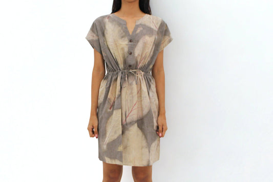 Eco Print Cinch-Waist Dress – Natural Leaf Dyed