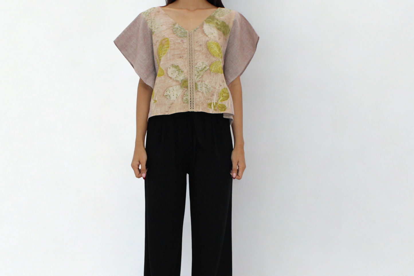 Handmade Eco Print Flutter Sleeve Top – Natural Botanicals