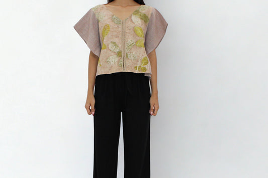 Handmade Eco Print Flutter Sleeve Top – Natural Botanicals