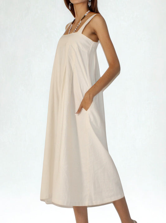 Ivory Cotton Crinkle Jumpsuit Dress