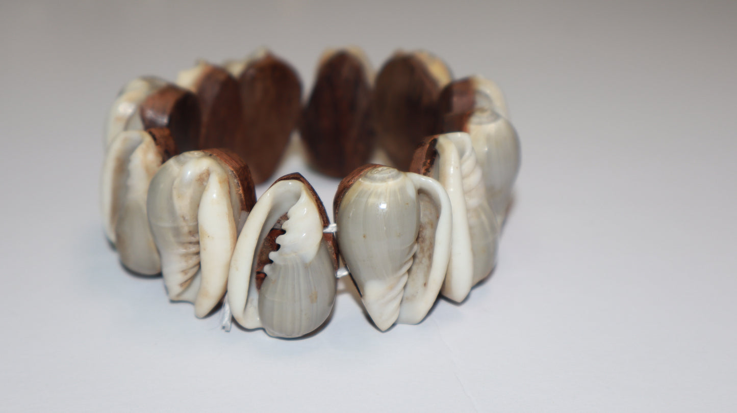 Coastal Spirit Shell & Wood Cuff Bracelet