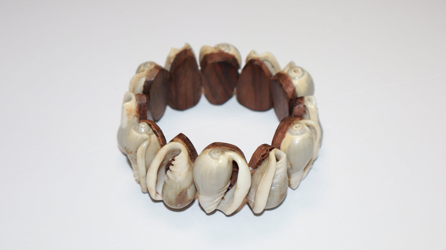 Coastal Spirit Shell & Wood Cuff Bracelet