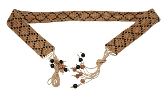 Handmade Tribal Wood Bead Belt – Black Diamond Pattern