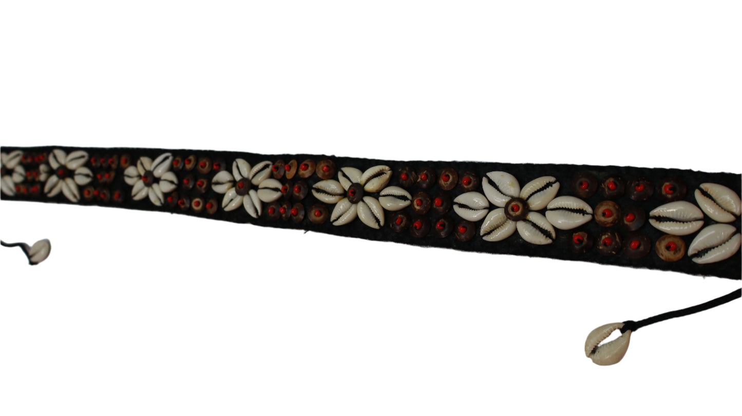 Red Bloom Cowrie Shell Belt