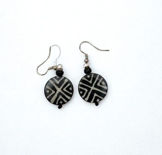 Handmade Tribal Circle Bone Earrings – Cross Path Design